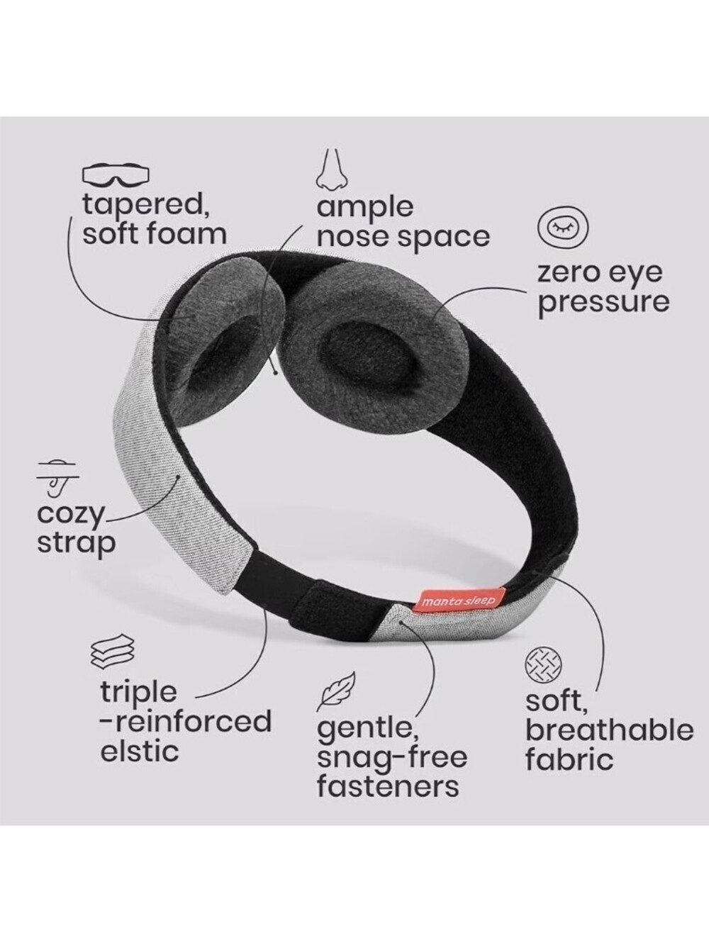 Manta Sleep Slim Mask Ultra-Light Blackout Eye Mask Adjustable Eye Cups NIB NWT - Picture 4 of 8